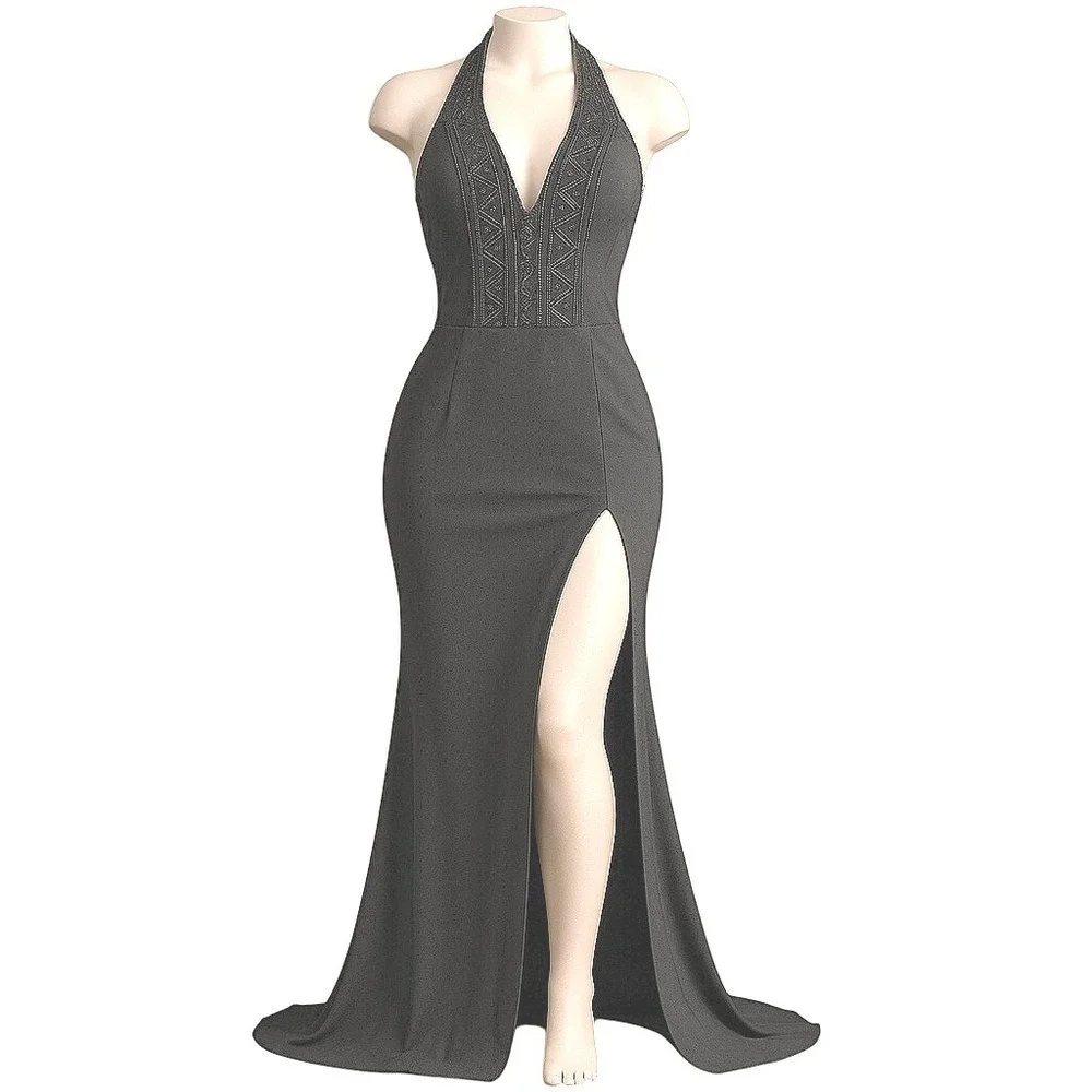 halter neck dress with high slits Women's Halter Neck Maxi Dress High Slit Cassie main image 0